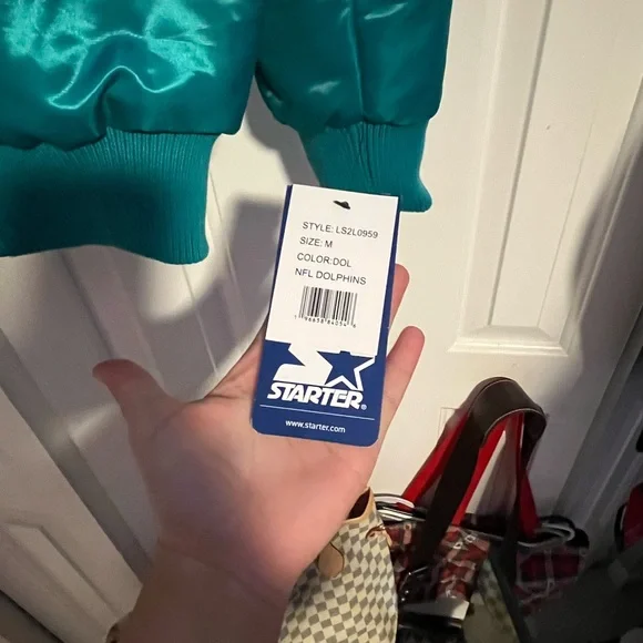 STARTER Teal Bomber Jacket with Orange and White Accents